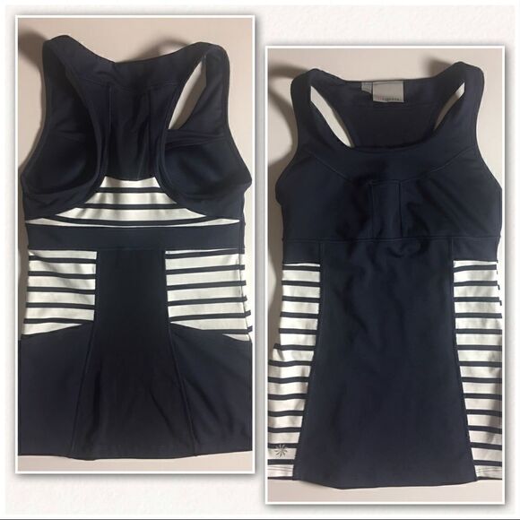 ATHLETA Navy/White Striped Racerback Bra In Tank - Picture 1 of 6